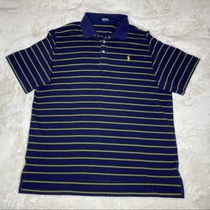 Men's Polo Golf shirt by Ralph Lauren.  XL Navy blue with yellow stripes.